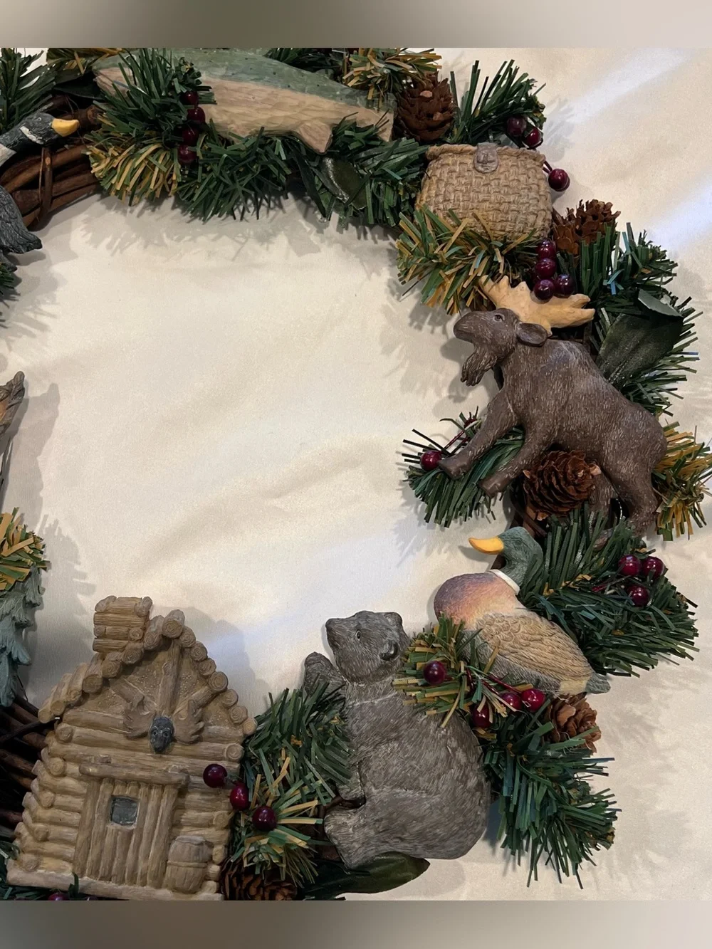 Rustic Lodge Woodland Christmas Wreath Cabin Moose Bear Fishing Decor